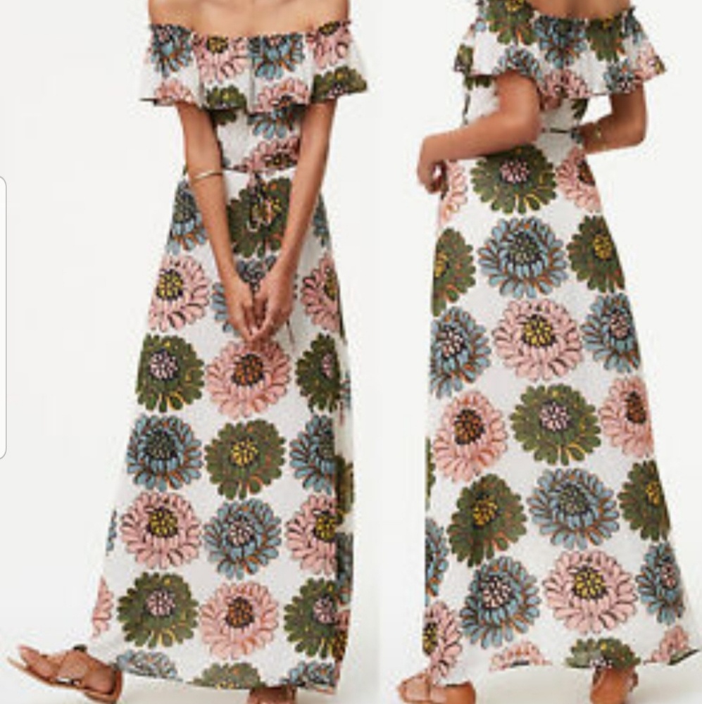 LOFT off the shoulder, long floral dress. Size 0